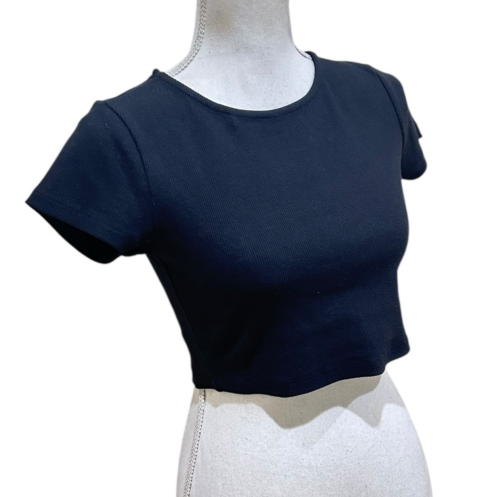 NWT Princess Polly black ribbed organic cotton classic Crop Top tee size 6